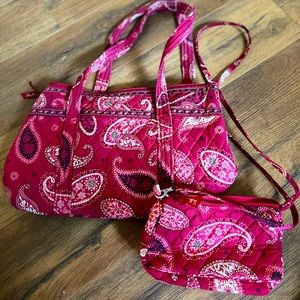 Red/pink paisley Vera Bradley purse w matching cross body purse/wallet